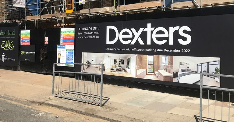 Photograph of site hoarding designed and printed by Property DP