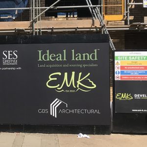 Photograph of site hoarding graphics in London.
