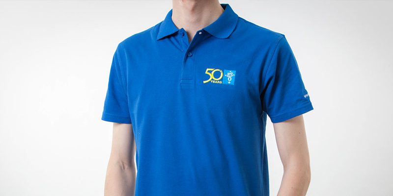 Photograph of a branded polo shirt